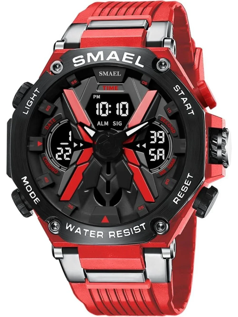 Men's All Red Analog Quartz Sports Waterproof Military Alarm LED Digital Watch